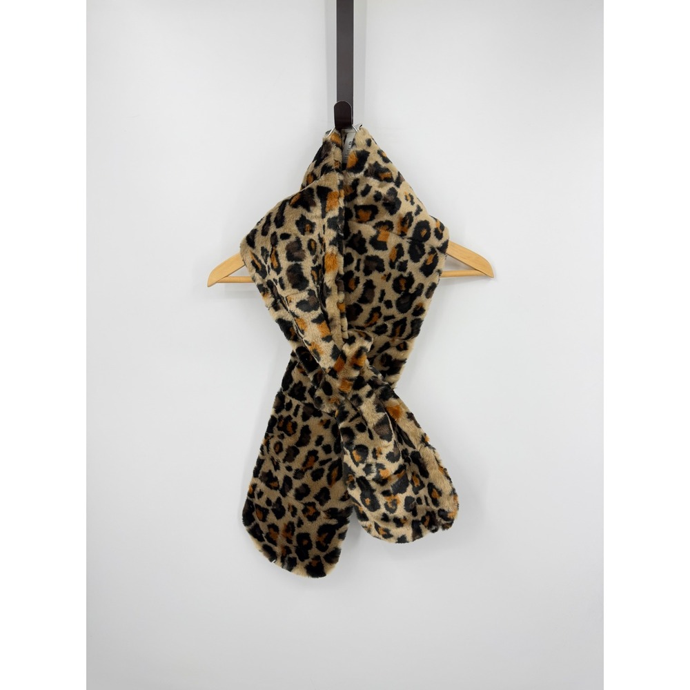 UGG Leopard Faux Fur Hooded Scarf Women OS Tan Brown Animal Print Luxury